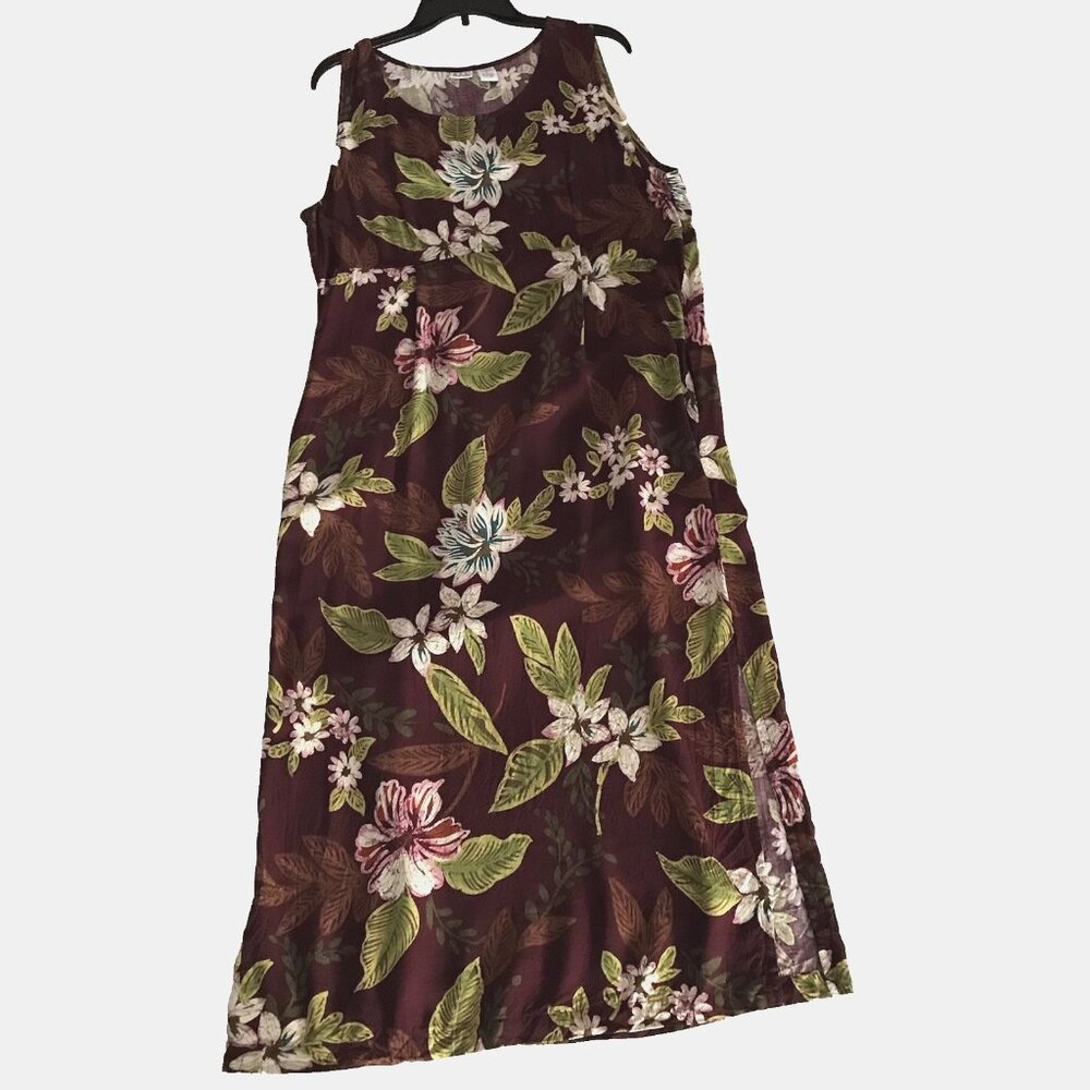 Maxi Dress Womens X-Large Tropical Floral Hawaiian Rayon Purple Resort Beach DPS